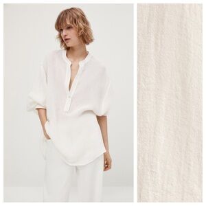 NWT. Massimo Dutti Cream Linen Blend Waffle-Knit Blouse/Shirt. Size M-L.